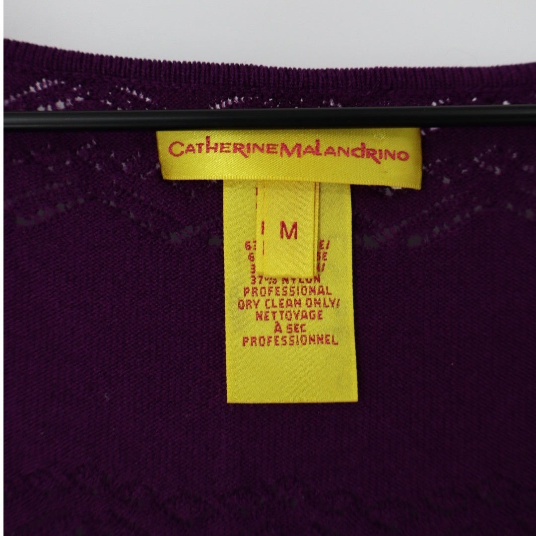 Catherine Malandrino Purple Knit Lace Trim Long Sleeve Top Size M
