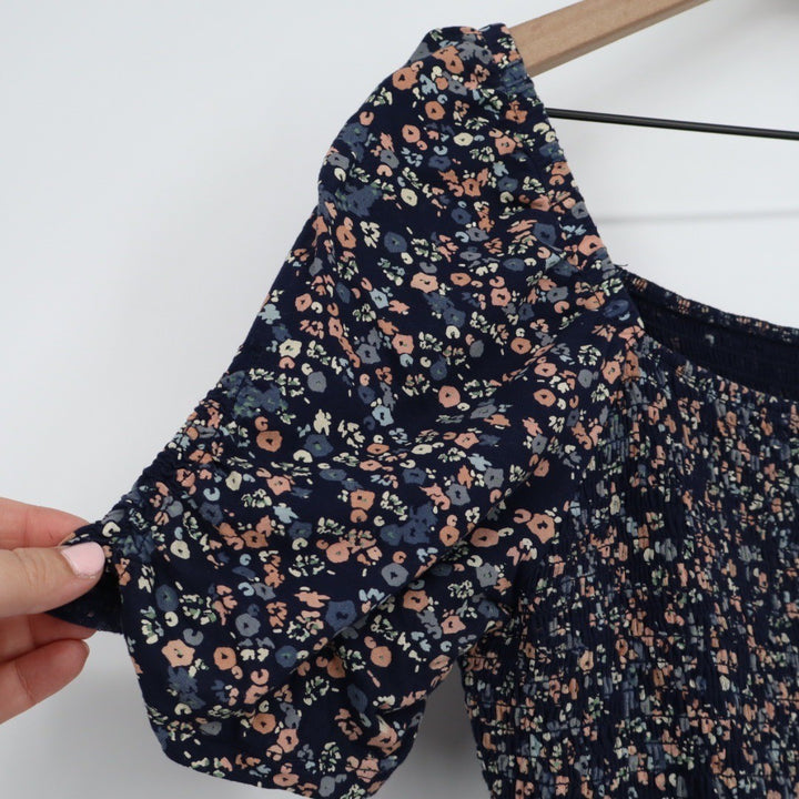 Isabel Maternity Smocked Bodice Floral Print Square Neck Puff Sleeve Top XL