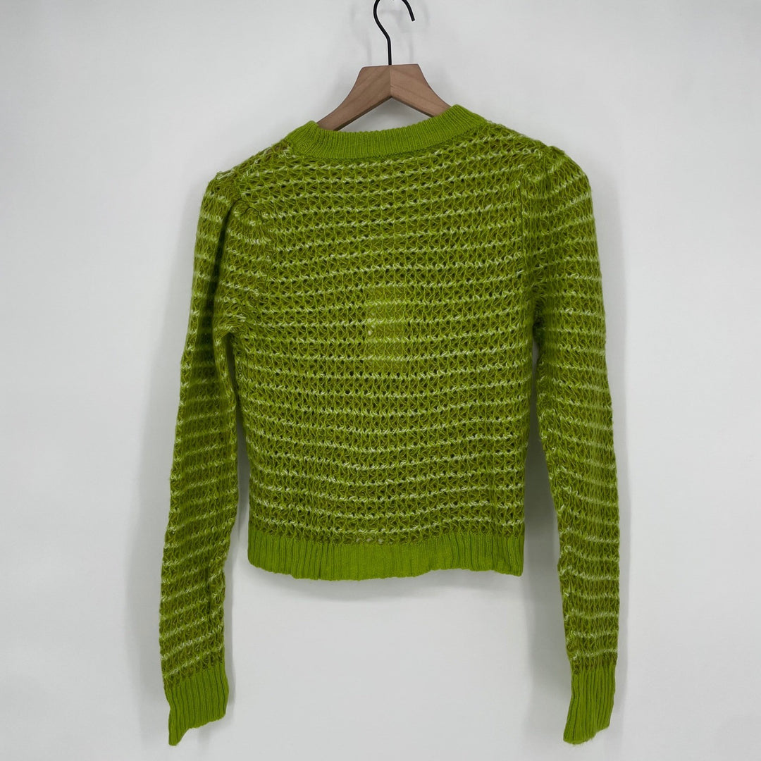 WAYF Lime Green Knit Mesh Striped Cropped Sweater XS