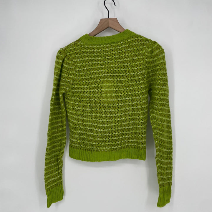 WAYF Lime Green Knit Mesh Striped Cropped Sweater XS