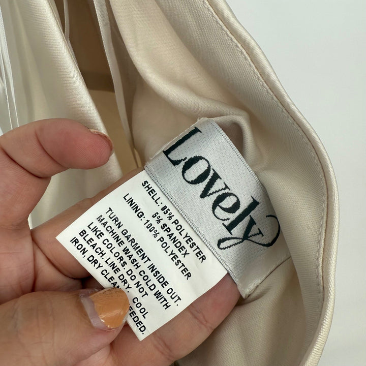 Lovely new beige satin halter bias cut asymmetric flowy maxi dress size L