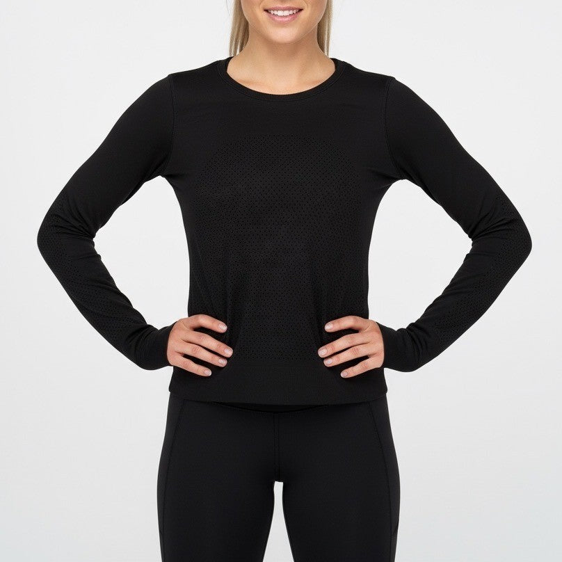 Lululemon Athletica Long Sleeve Athletic Top Black Perforated Mesh Size 4