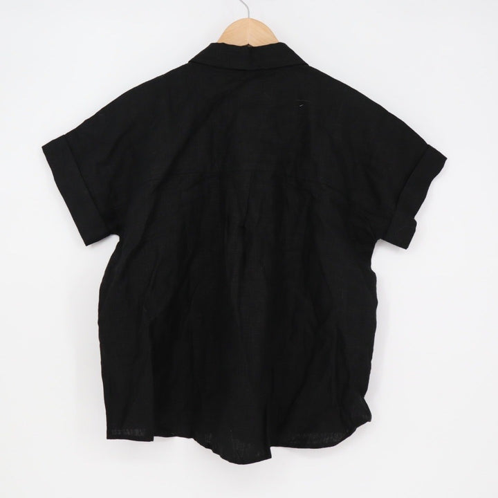 American Giant Black Linen Short Sleeve Button Up Shirt Women's XS