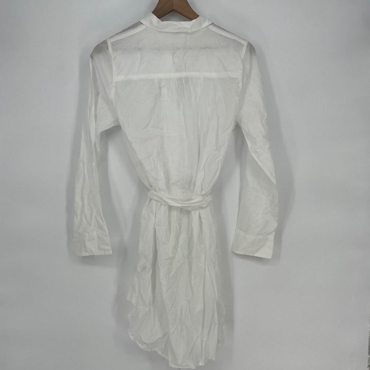 J. Crew White Button Down Shirt Dress Tie Waist Sheer Linen Blend Size S