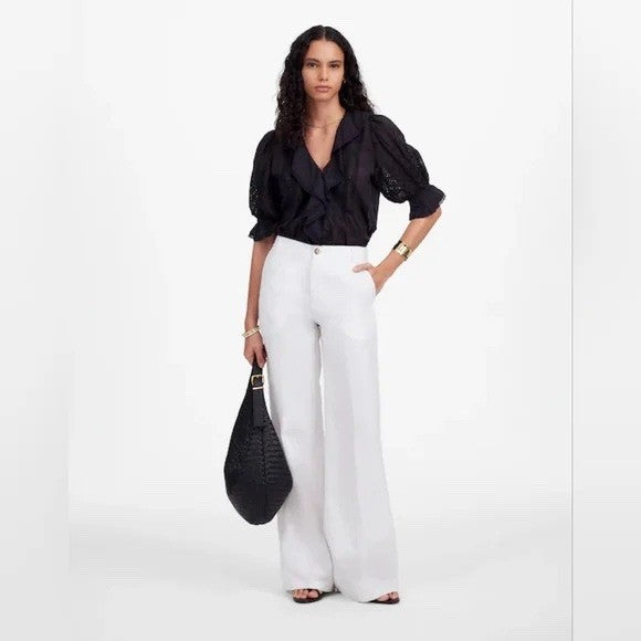 Madewell The Zoe Relaxed Wide Leg Linen Pants in 100% Linen Size 6