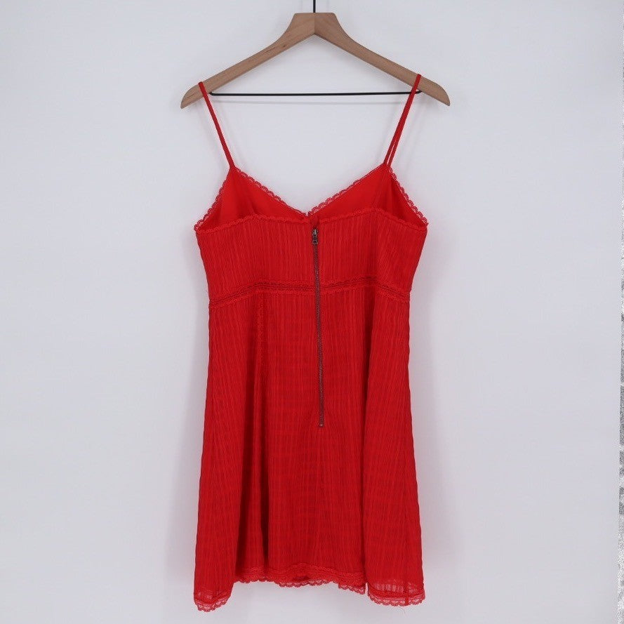 Alice + Olivia Genevieve Red Lace Trimmed Slip Mini Dress Size 10