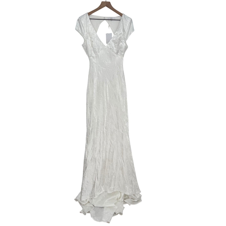 Lulus Loveliest Dream White Satin Jacquard Backless Mermaid Maxi Dress Size L