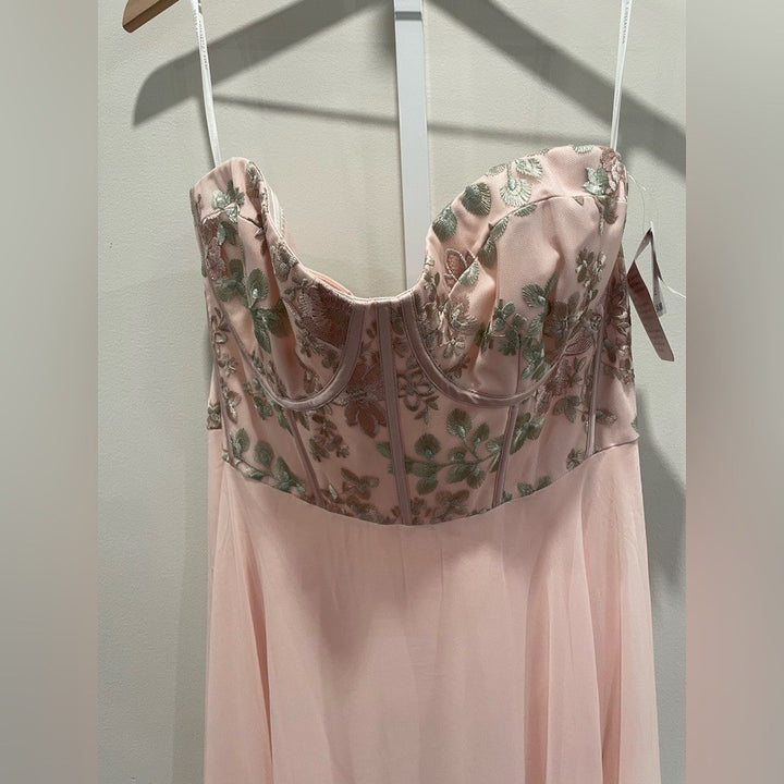 Dessy Collection Strapless Floral Embroidered Corset Maxi Dress Size 16