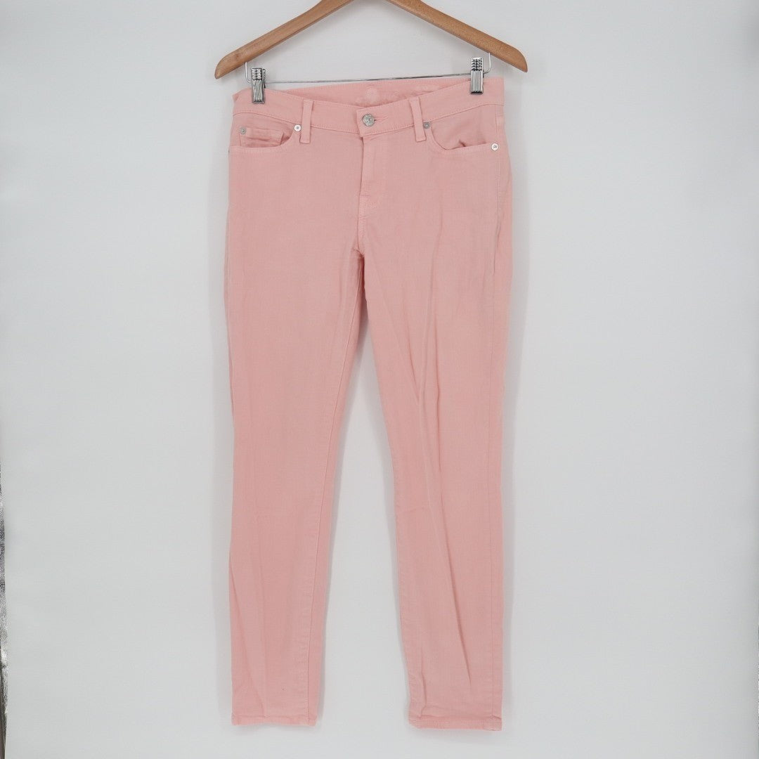 7 For All Mankind Jeans Womens 27 Pink Denim Cotton Stretch Mid Rise Skinny Leg