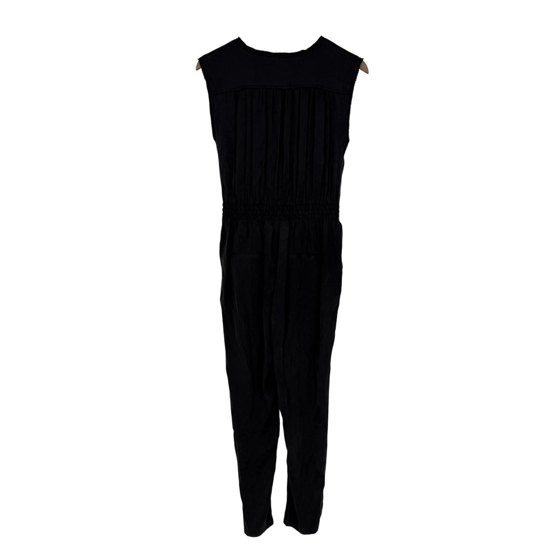 eleven*sixes Black Sleeveless V Neck Wrap Style Drawstring Waist Jumpsuit