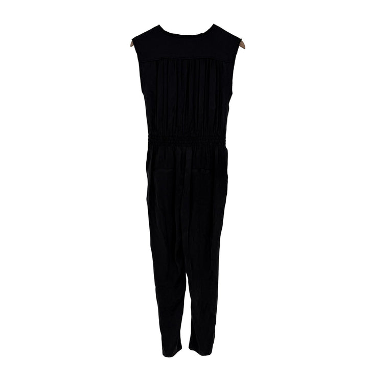 eleven*sixes Black Sleeveless V Neck Wrap Style Drawstring Waist Jumpsuit