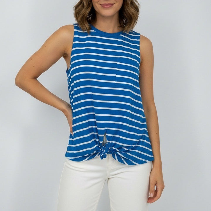ABOUND Blue White Striped Sleeveless Twist Front Tank Top XL