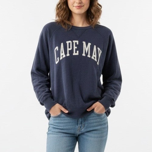 League Cape May Graphic Sweatshirt Navy Blue Vintage Washed Fleece M