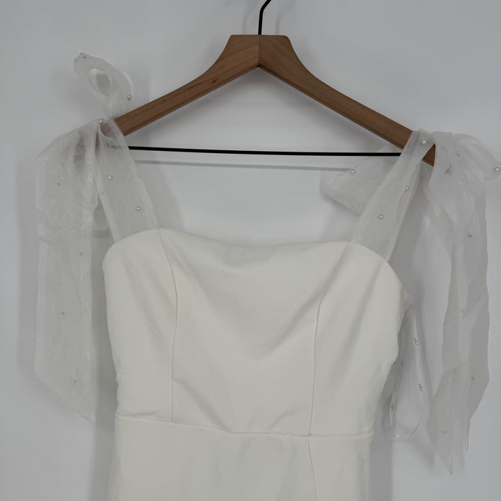 Lulus Beaming Perfection White Pearl Organza Tie-Strap Mini Dress Size S