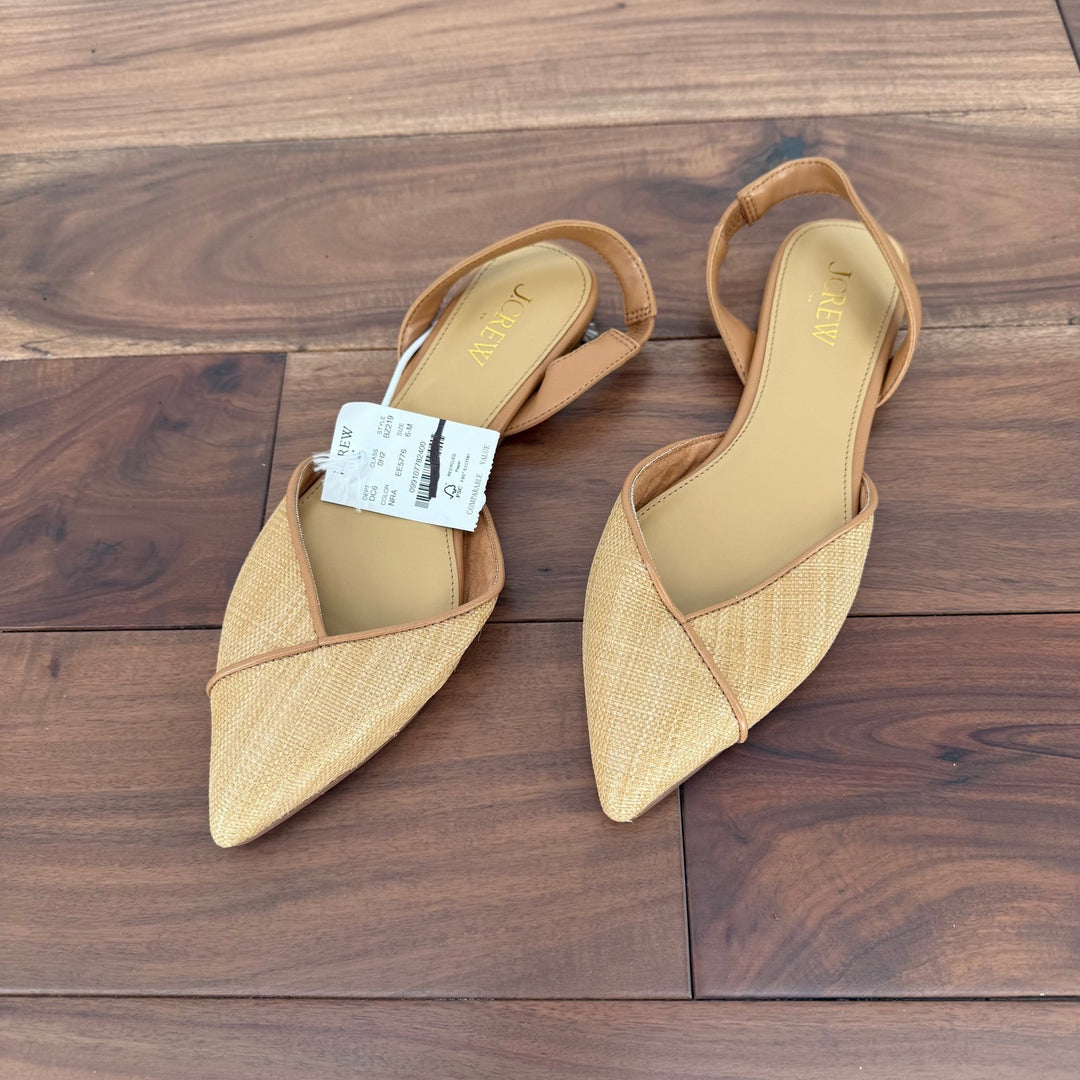J. Crew Slingback Pointed Toe Flats Straw Raffia Tan Brown Women Size 6M