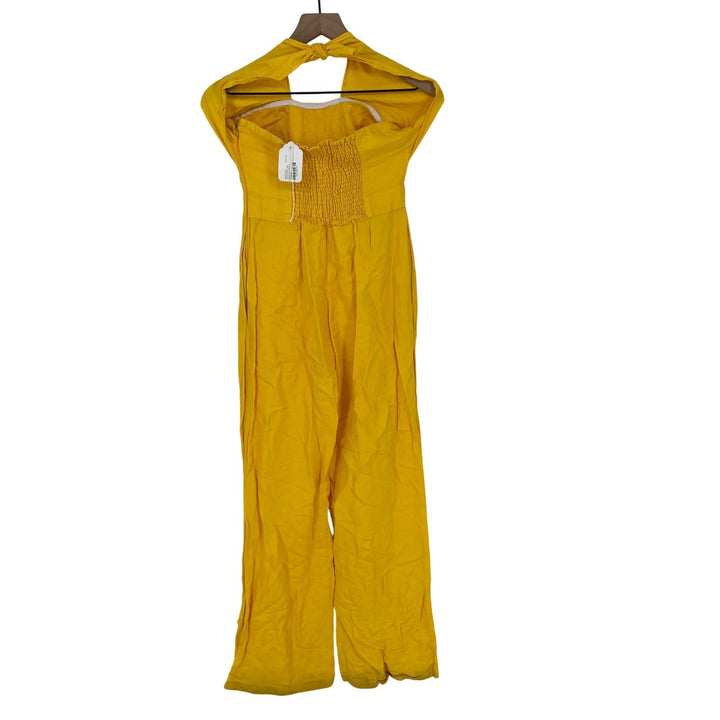 Derek Lam Collective Yellow Linen Blend Halter Wide Leg Jumpsuit Size 38