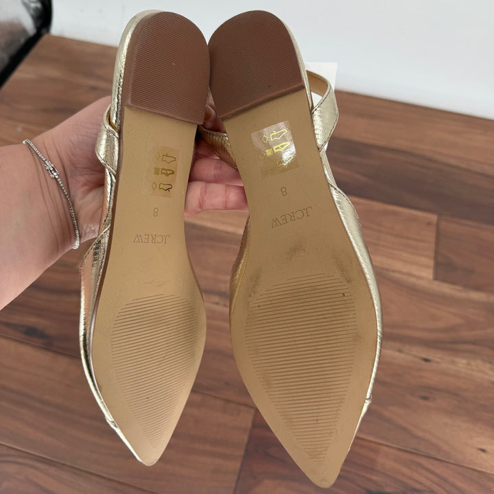 J. Crew Gold Metallic Embossed Pointed Toe Slingback Flats Women's Size 8M
