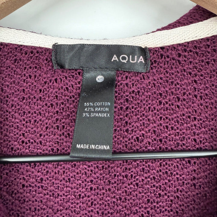 AQUA Burgundy Knit Pullover Hoodie Lightweight Casual Drawstring Pocket XS