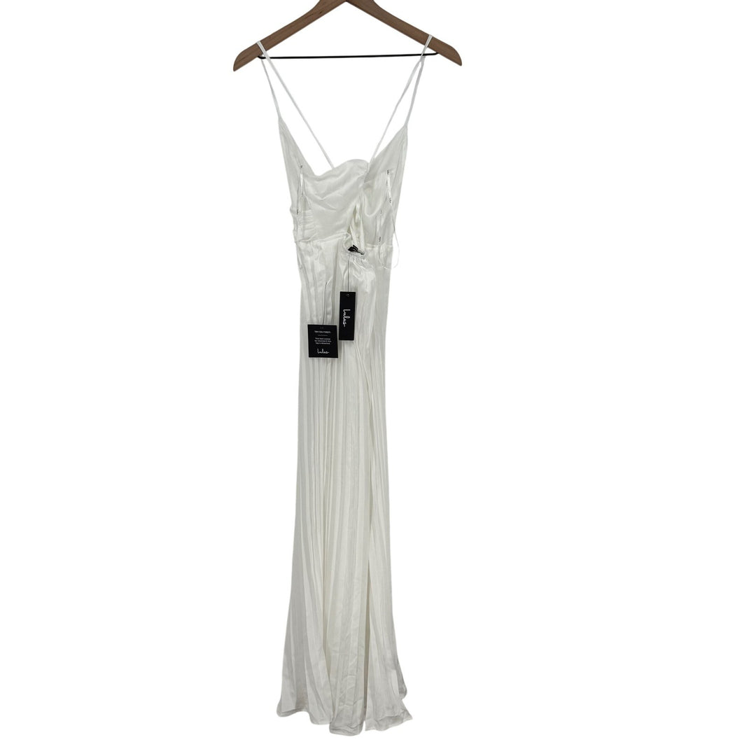 Lulus Memorably Sophisticated White Satin Pleated Backless Jumpsuit Size XS