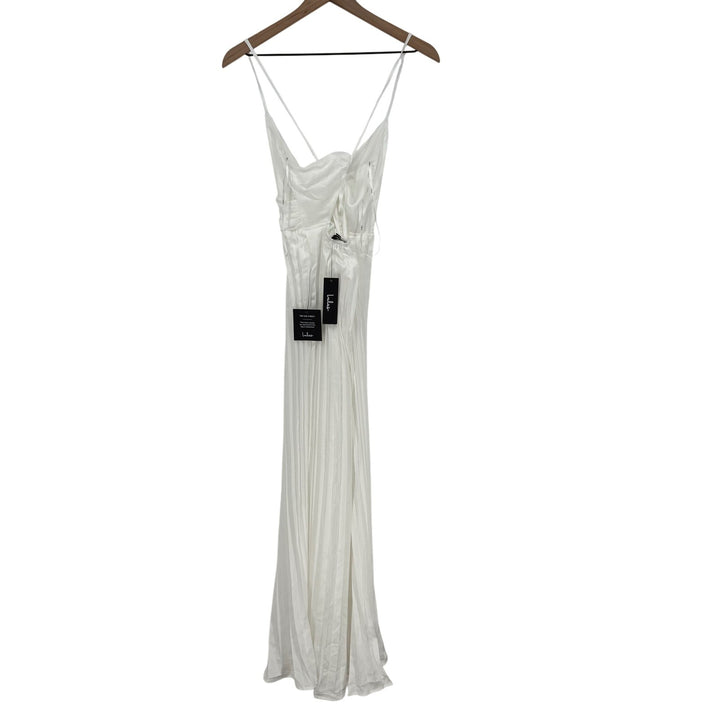Lulus Memorably Sophisticated White Satin Pleated Backless Jumpsuit Size XS