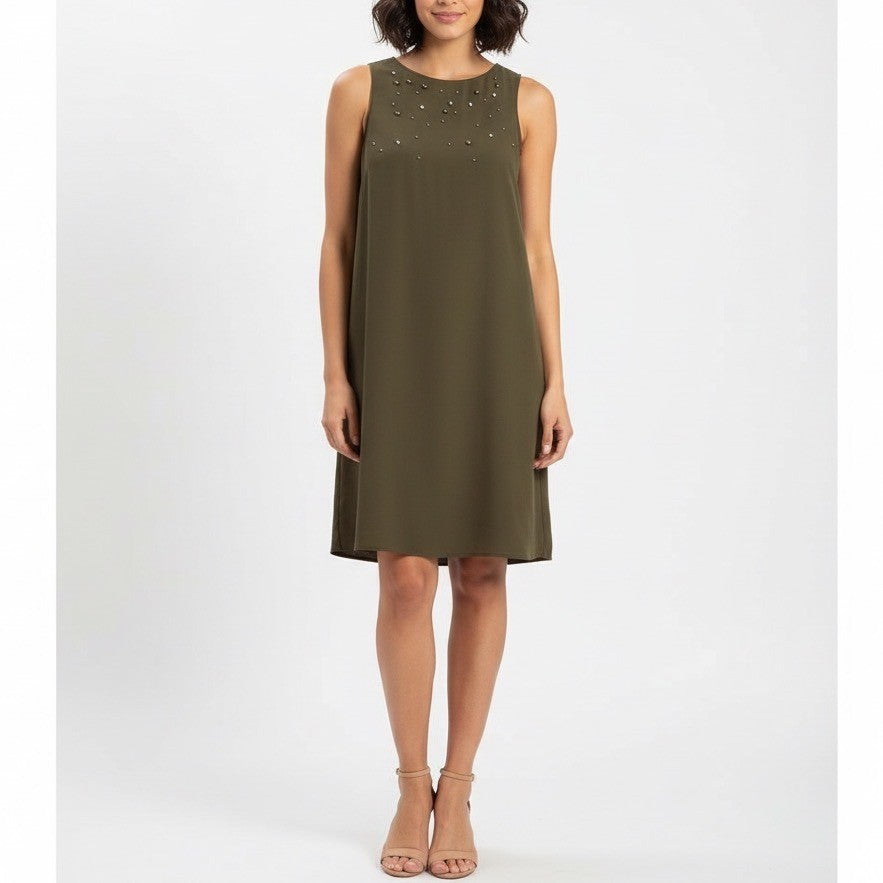 APT 9 Olive Green Beaded Sleeveless Shift Dress Size Large