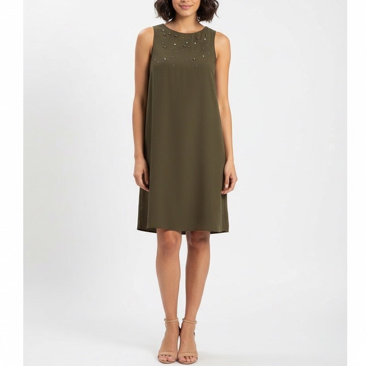 APT 9 Olive Green Beaded Sleeveless Shift Dress Size Large