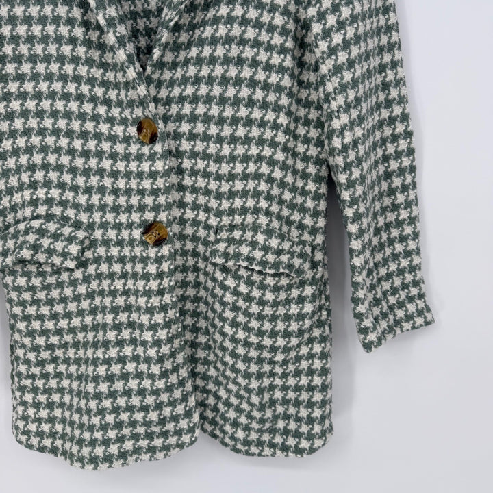 Sa Sa Houndstooth Blazer Jacket Green White Button Front Made in Italy