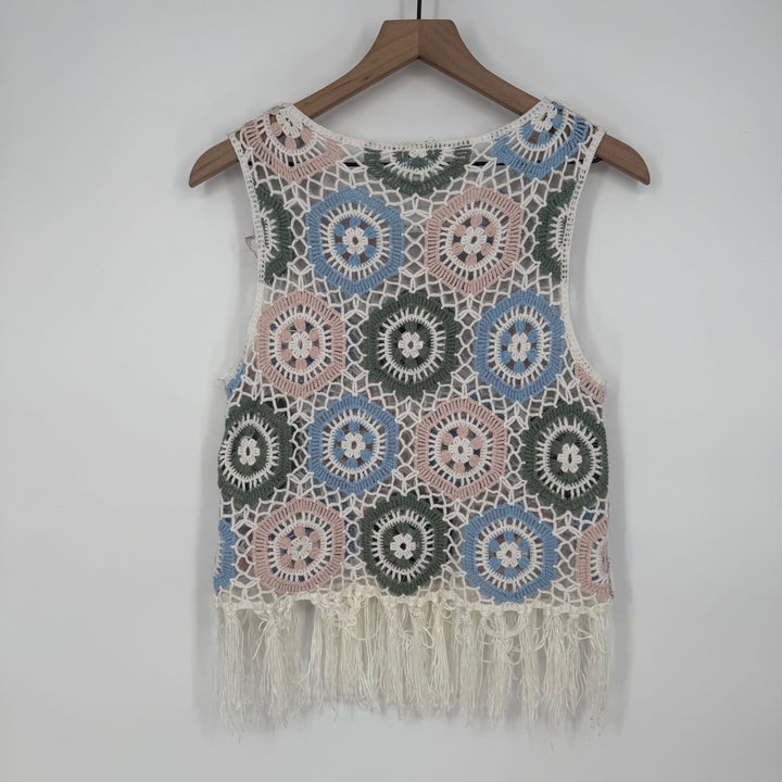 Blue Rain Francesca's Kassandra Crochet Fringe Tank Top Pink Blue Green Large