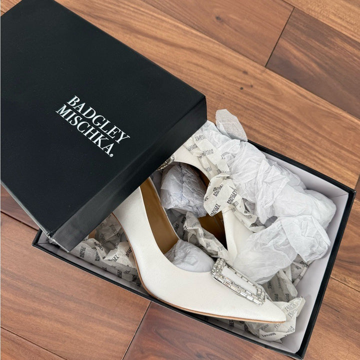 Badgley Mischka Aubree Pointed Toe Stiletto Pumps With Crystal Buckle Size 9.5