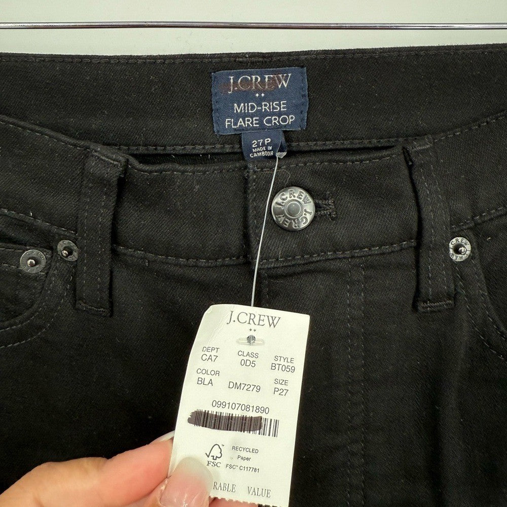 J.Crew Petite High-Rise Black Flare Crop Jean In All-Day Stretch Size P27