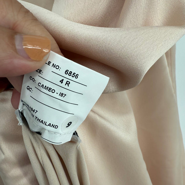 After Six Beige Satin V Neck Spaghetti Strap Floor Length Gown Dress Sz 4