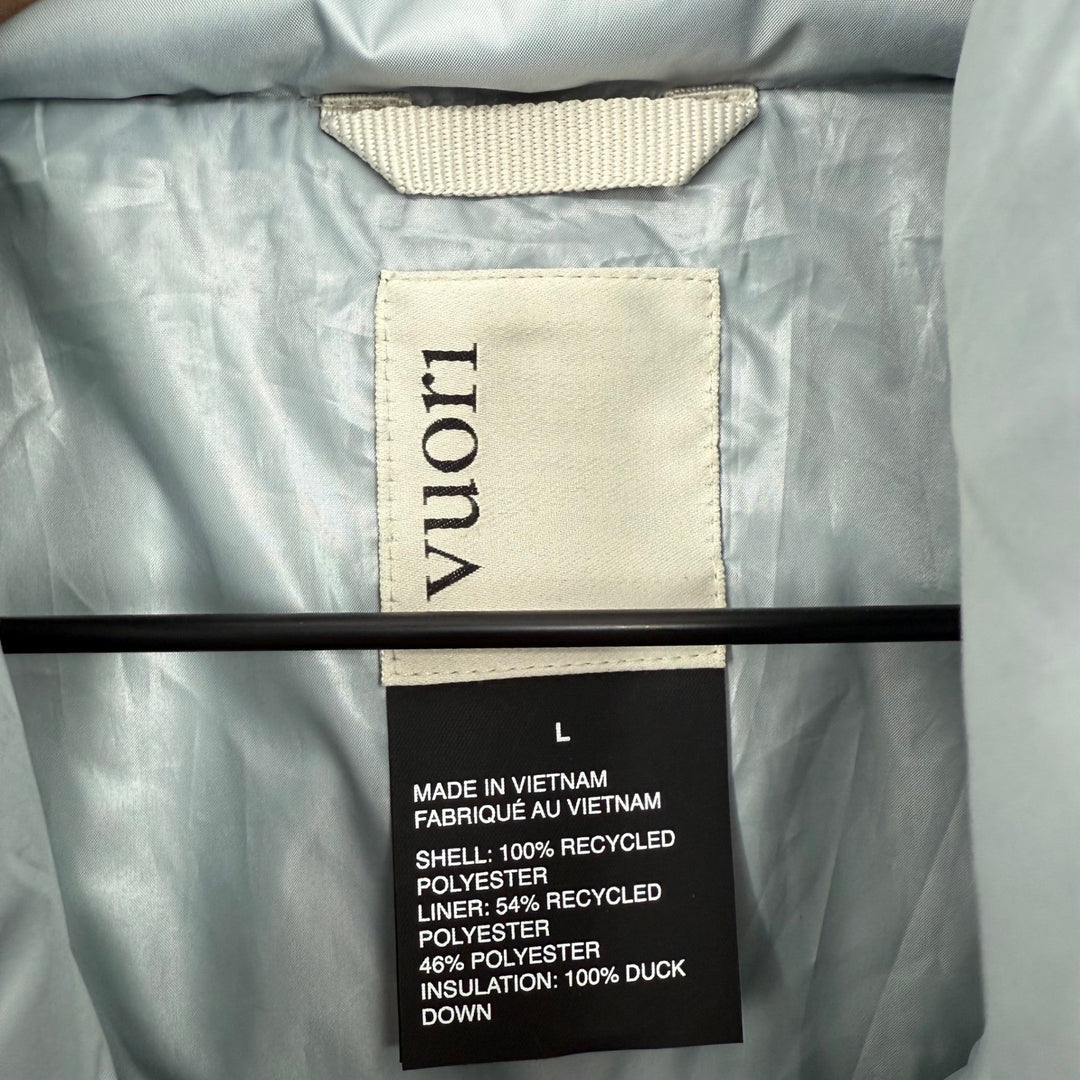 Vuori Women's Hillside Down Vest Puffer Gray Size L Full Zip Insulated