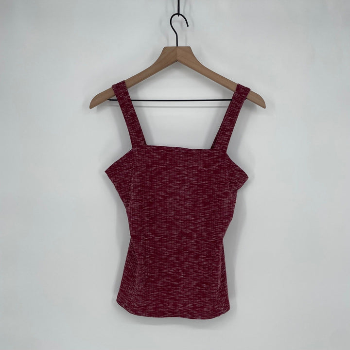 Bobeau Ribbed Square Neck Tank Top Red Marl XS
