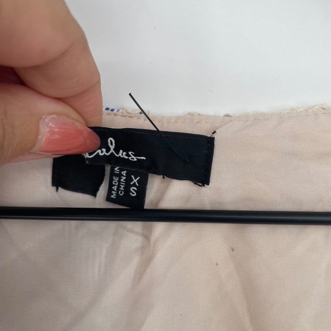 Lulus Elfreda Blue And Cream Crochet Knit Patchwork Tie-Front Size XS