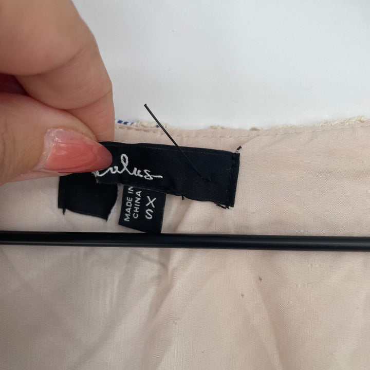 Lulus Elfreda Blue And Cream Crochet Knit Patchwork Tie-Front Size XS