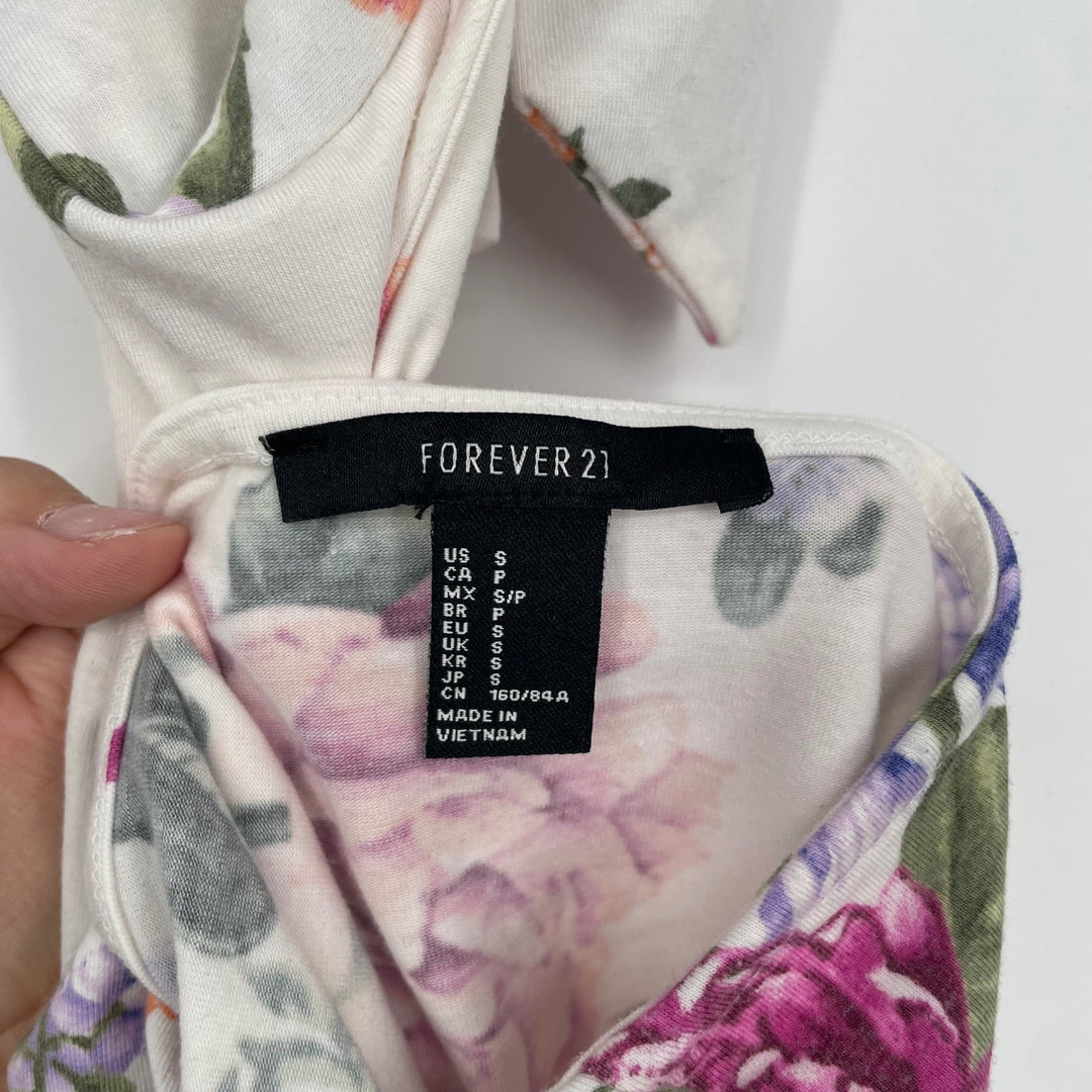 Forever 21 Floral Halter Tank Top Women's Size S White Pink Purple Casual