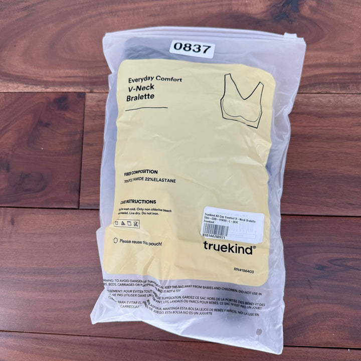 Truekind All Day Comfort V-Neck Bralette Black Everyday Bra Size Large