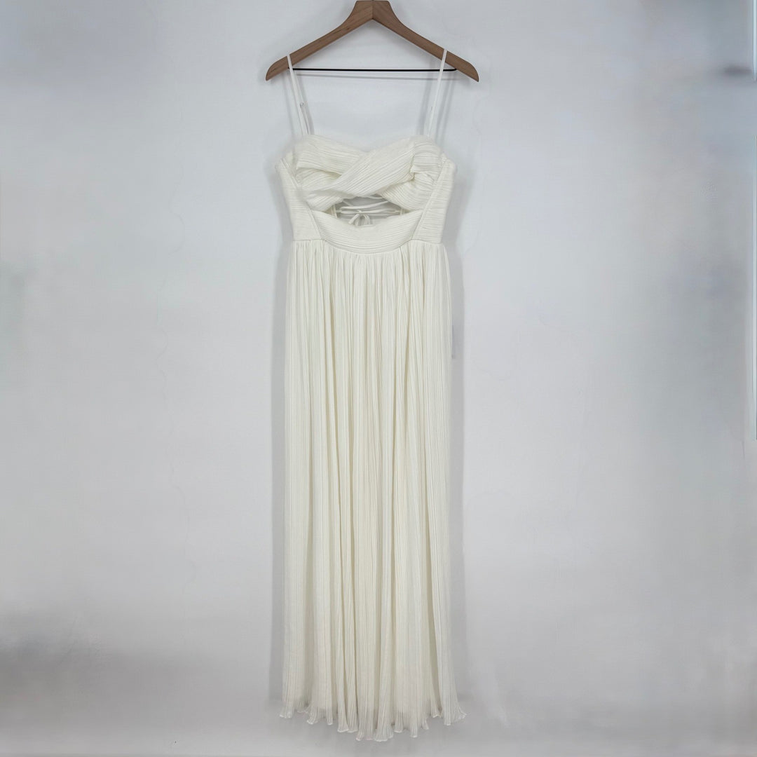 Lulus Glorious Elegance White Pleated Sleeveless Lace-Up Maxi Dress Size M