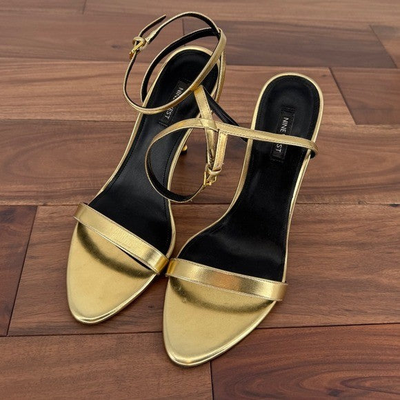 Nine West Gold Ankle Strap Heels Women's Size 9M Party Wedding Stiletto