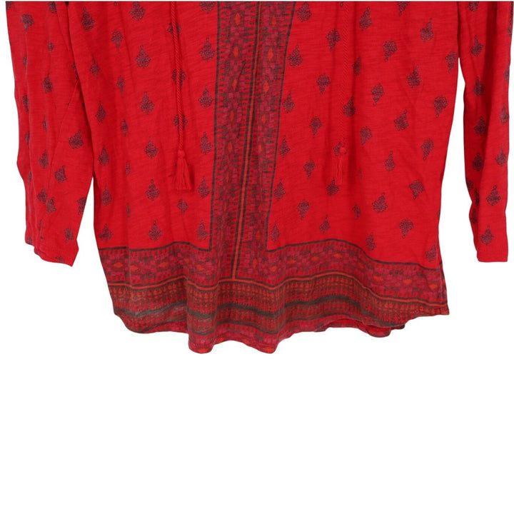 Lucky Brand Red Floral Print Tassel V Neck Long Sleeve Top Women's Size L