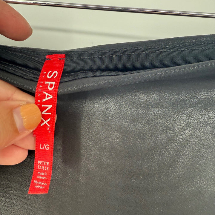 SPANX Faux Leather Velvet Leggings Black High Waisted Athleisure Size L