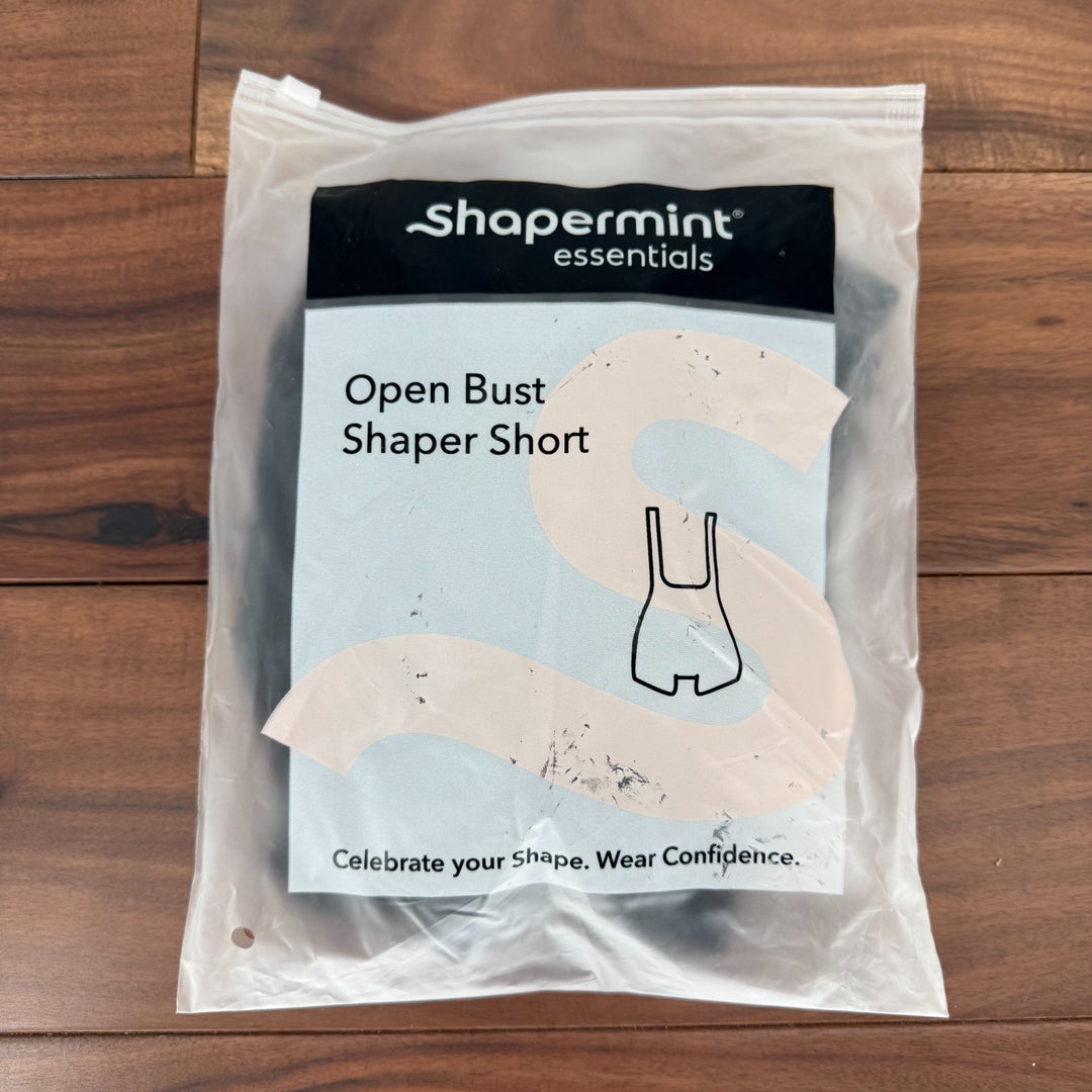 Shapermint Essentials Open Bust Bodysuit Shaper Short Womens M Black Seamless