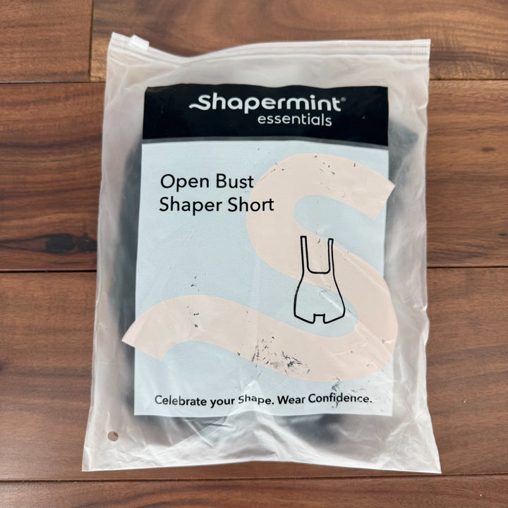 Shapermint Essentials Open Bust Bodysuit Shaper Short Womens M Black Seamless