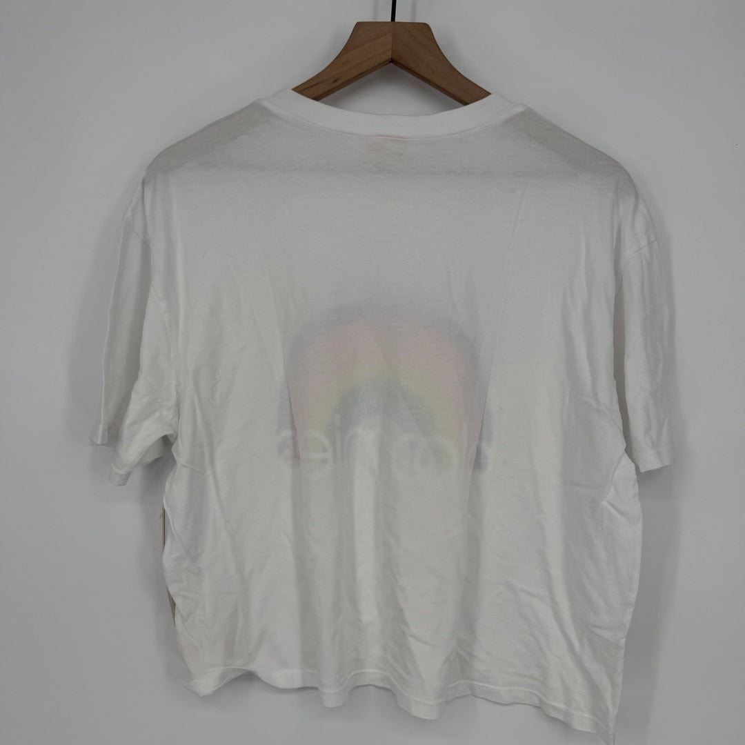 Bloomies Rainbow Graphic T-Shirt White Short Sleeve Top Made in USA Women's M