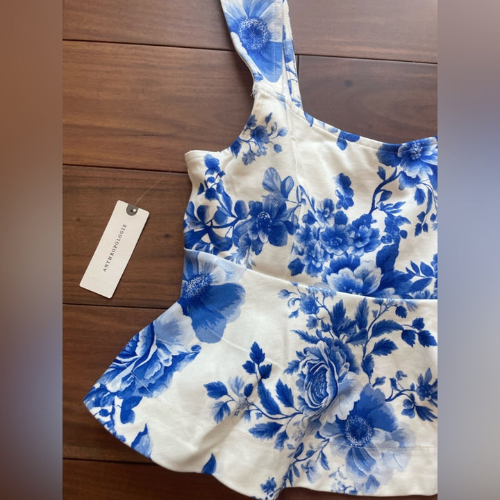 Maeve Square-Neck Peplum Tank Top Size XS