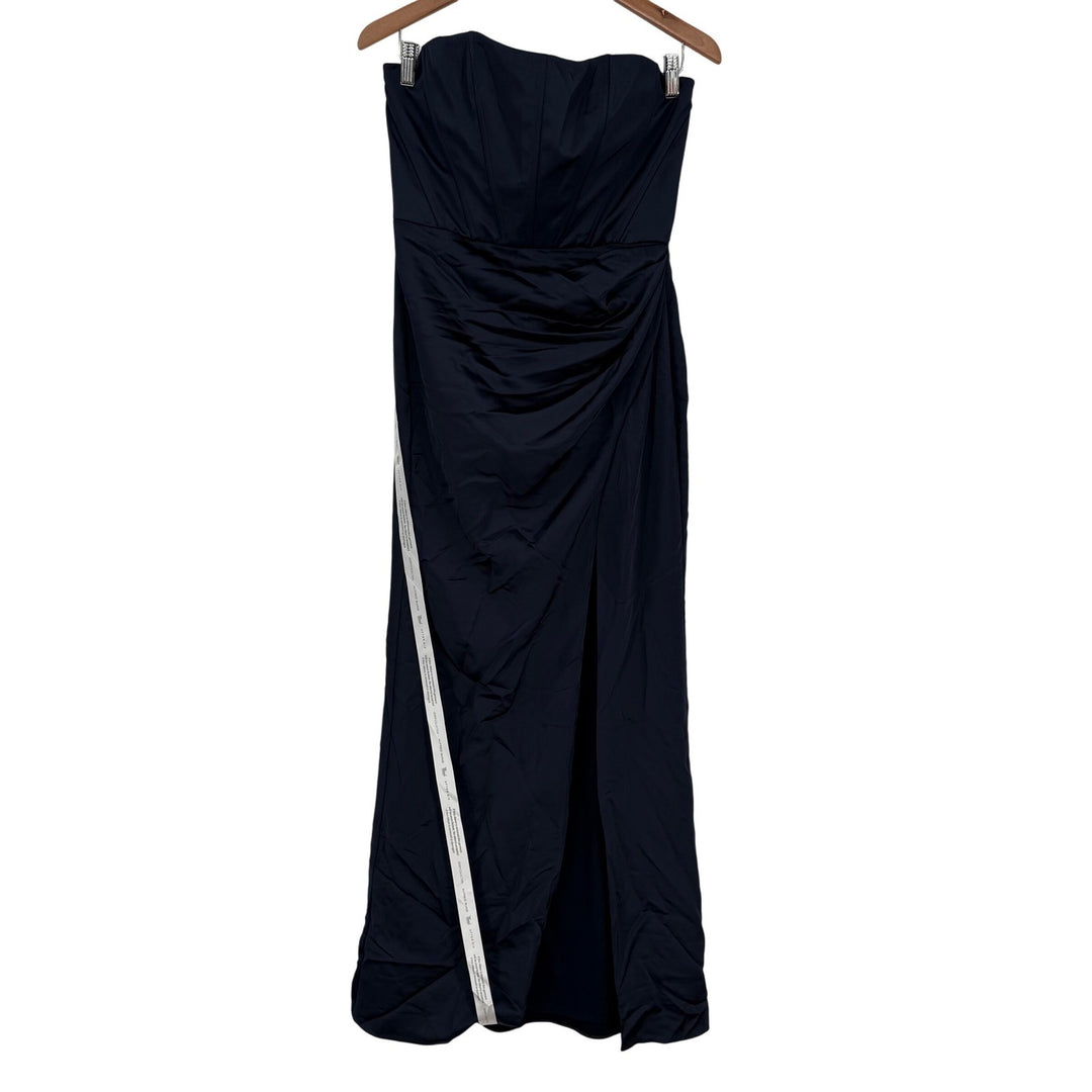 After Six Strapless Topstitched Corset Satin Maxi Dress With Draped Skirt Size 8