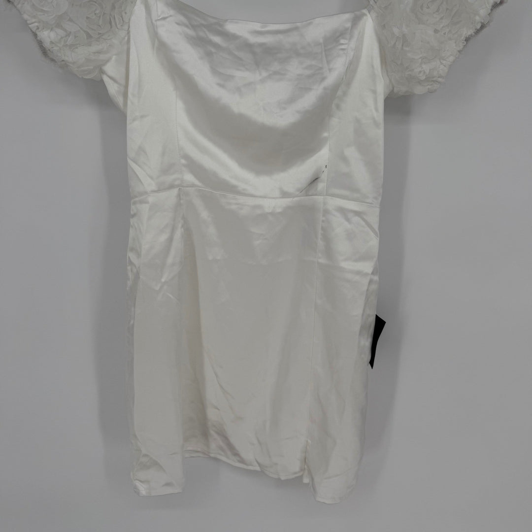 Lulus Precious Enchantment White Satin Floral Puff Sleeve Mini Dress Size S