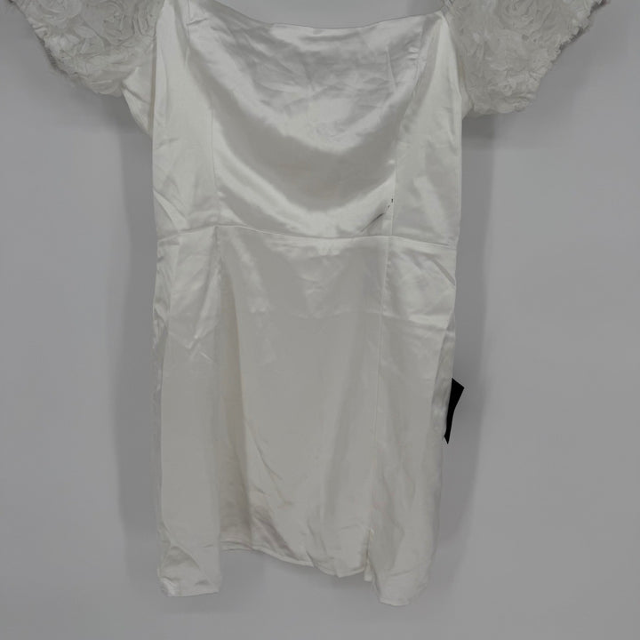 Lulus Precious Enchantment White Satin Floral Puff Sleeve Mini Dress Size S