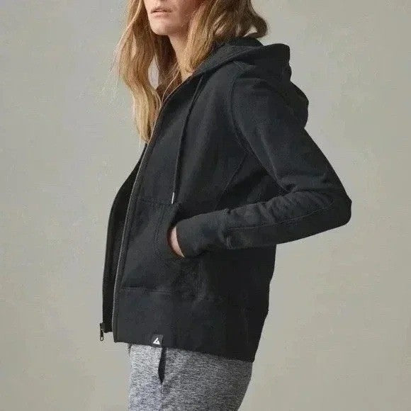 American Giant Women's Full Zip Hoodie Black Cotton Made in USA Size M