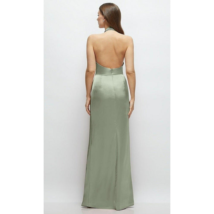 Lovely Noor Cowl Halter Open-Back Satin Maxi Dres In Sage Size XS